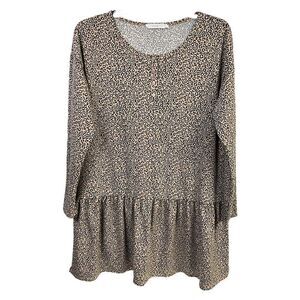 LUSH Womens Peplum Top Multicolor Animal Print Leopard Long Sleeve Buttons  S